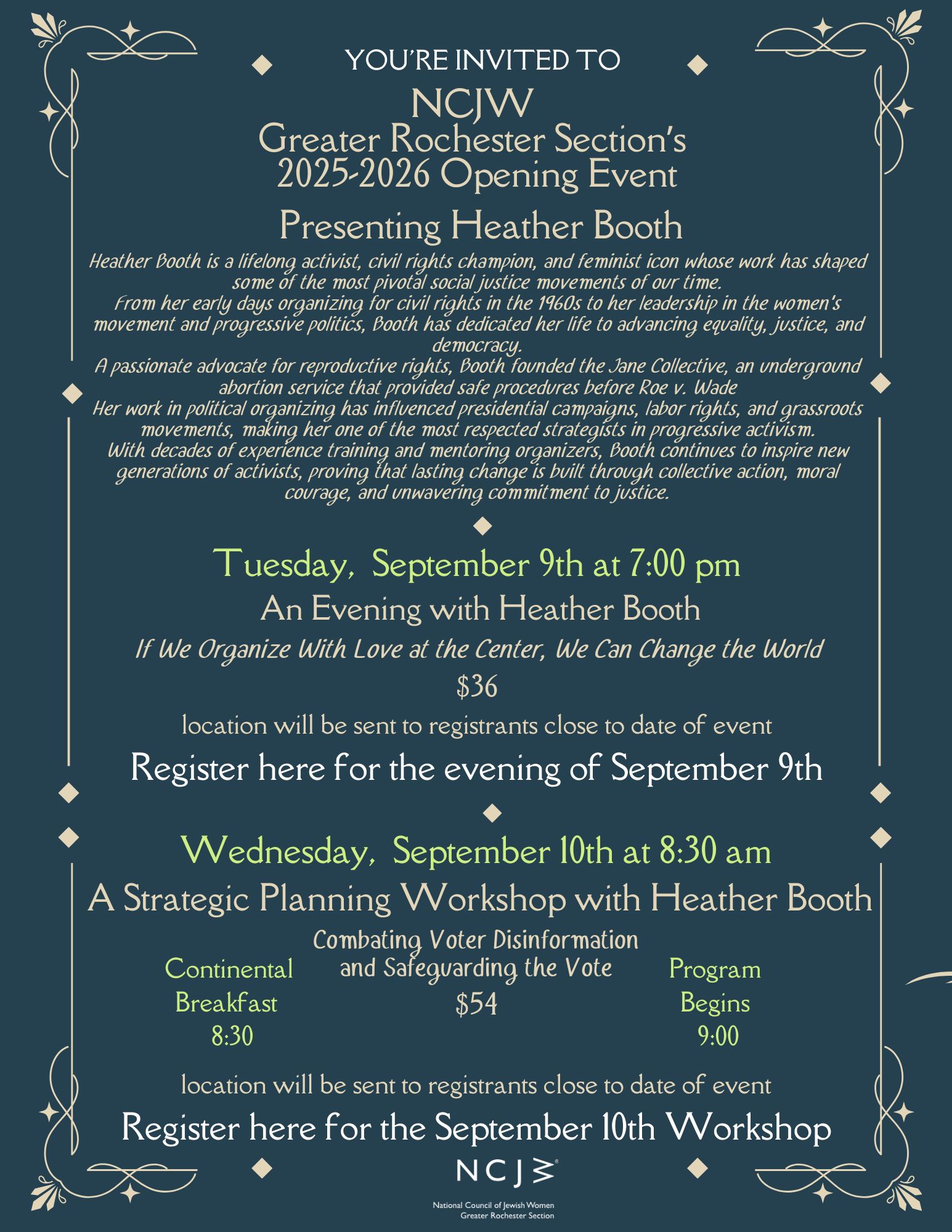 2025-2026 Opening Event Flyer with Workshop Title